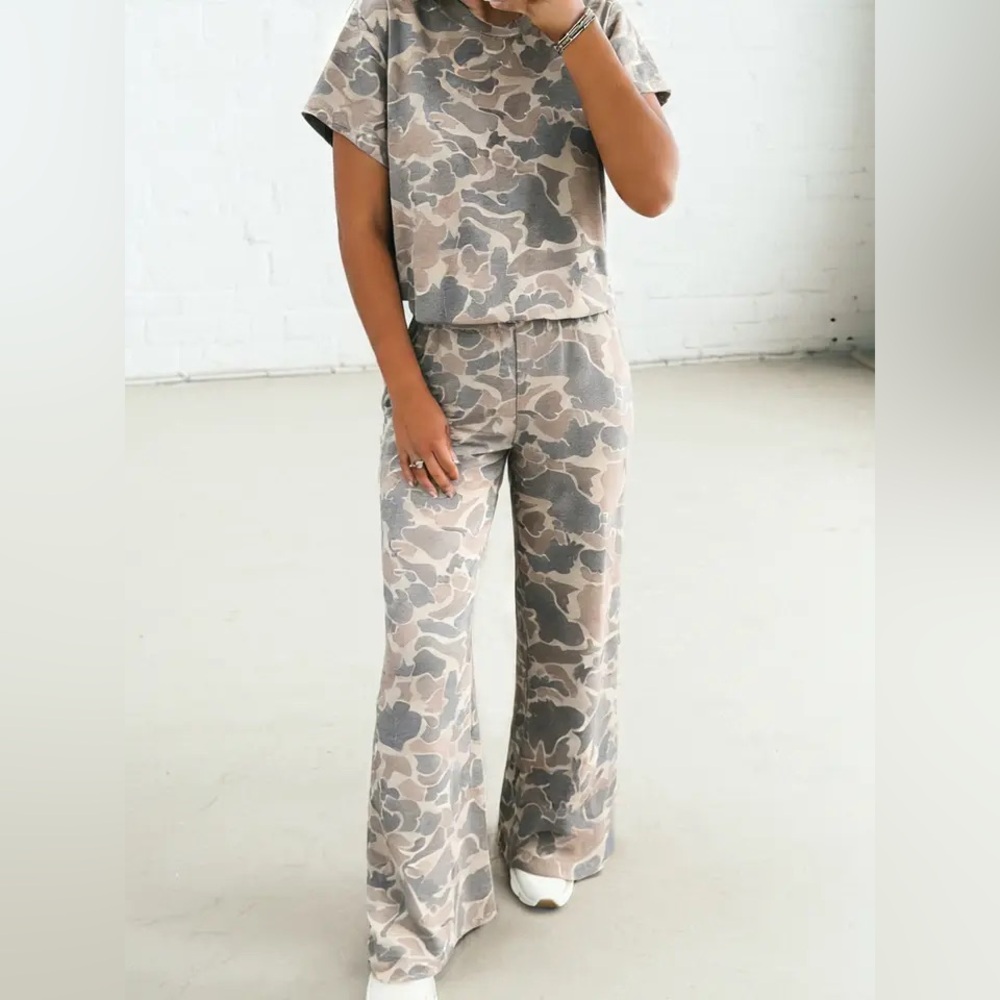 Camo Wide-Leg Jumpsuit by 7th Ray‎  - Taupe & Gray Size Small